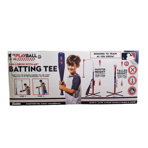 PLAYBALL Franklin Sports Grow-with-Me 2IN 1 Kids Baseball Batting Tee Set - Picture 5 of 5